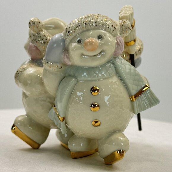 Vintage Set of 2 Lenox Snowmen Trio Skating by Candlelight Candle Holders Taper - Picture 14 of 16
